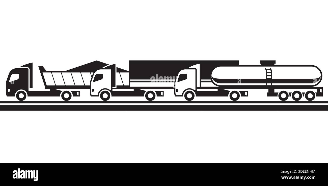 Heavy duty trucks with trailers – vector illustration Stock Vector