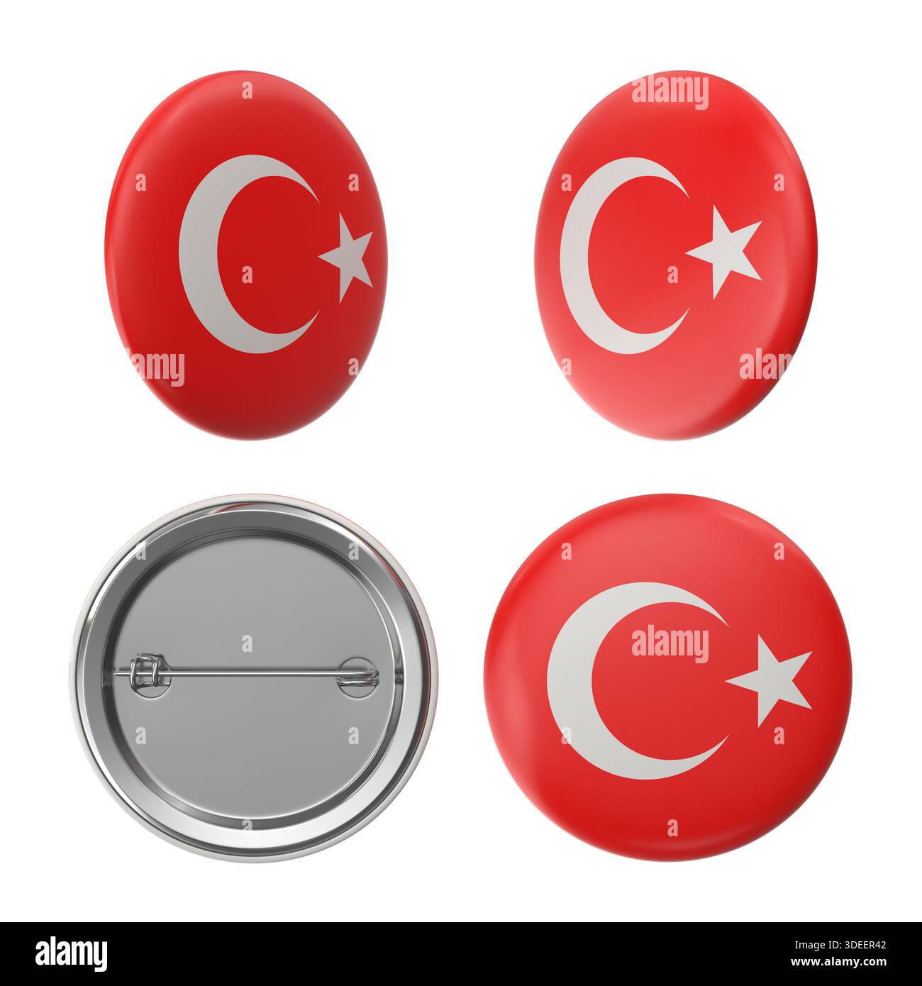 Turkish Flag Button Badges Multiple Angles Stock Photo