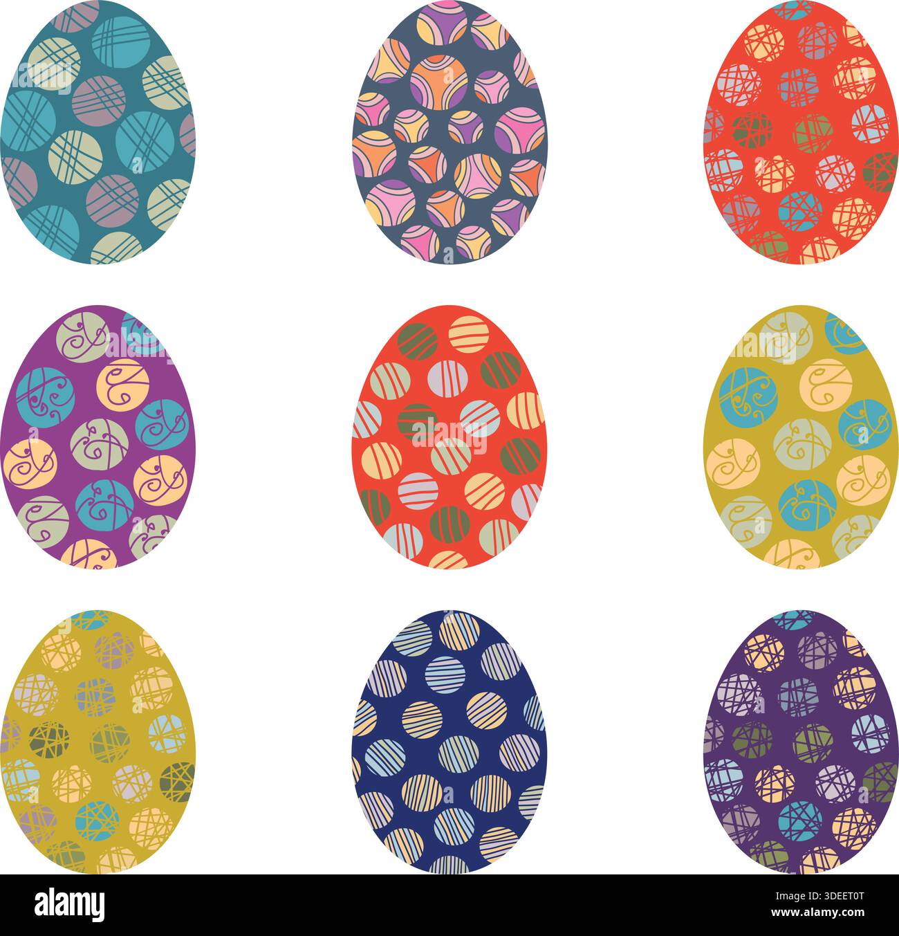 Vector Easter eggs with circles and abstract patterns Stock Vector