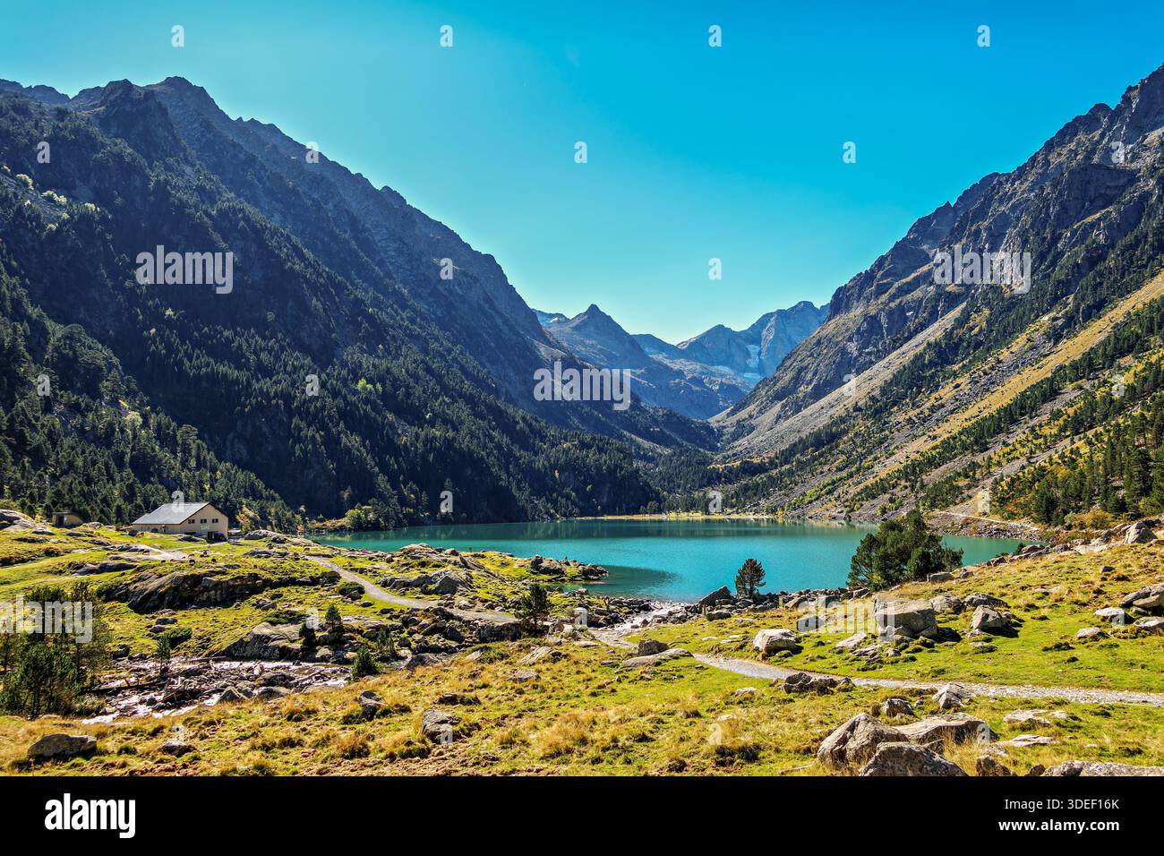 Lac de Gaube, Gaube Lake is a lake in the French Pyrenees, in the department of the Hautes-Pyrenees, near the town of Cauterets in France Stock Photo