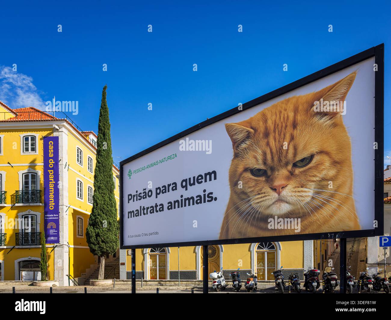 Advisement in Lisbon advocating prison for those who abuse animals, Portugal Stock Photo