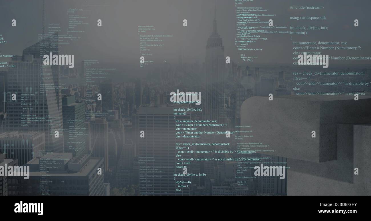Displaying hazy metro skyline occupying center from concrete ledge ...
