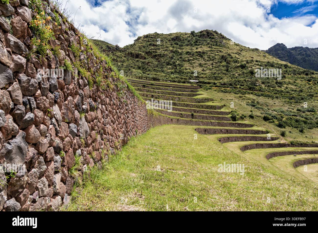 Scenic view with the agricultural stone terraces built on the steep ...