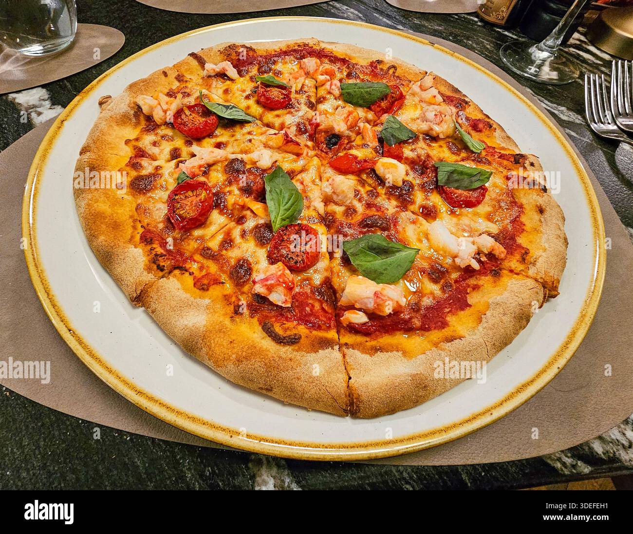 Burrata and Lobster Pizza - Smartphone Captured Stock Image