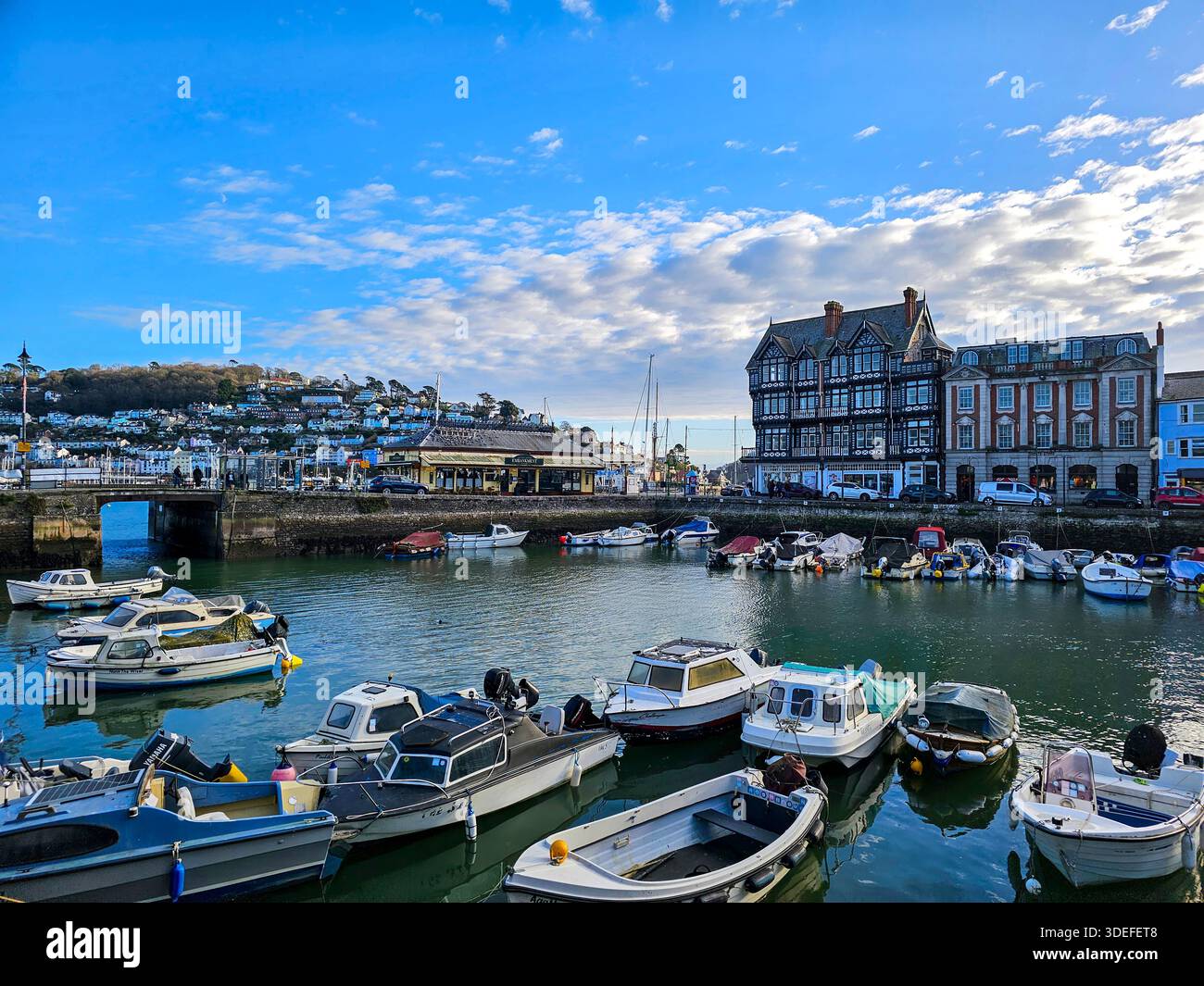 Dartmouth Harbour and Spithead, Dartmouth, Devon York House and other historic buildings along Spithead overlook the harbour. - Smartphone Captured Stock Image