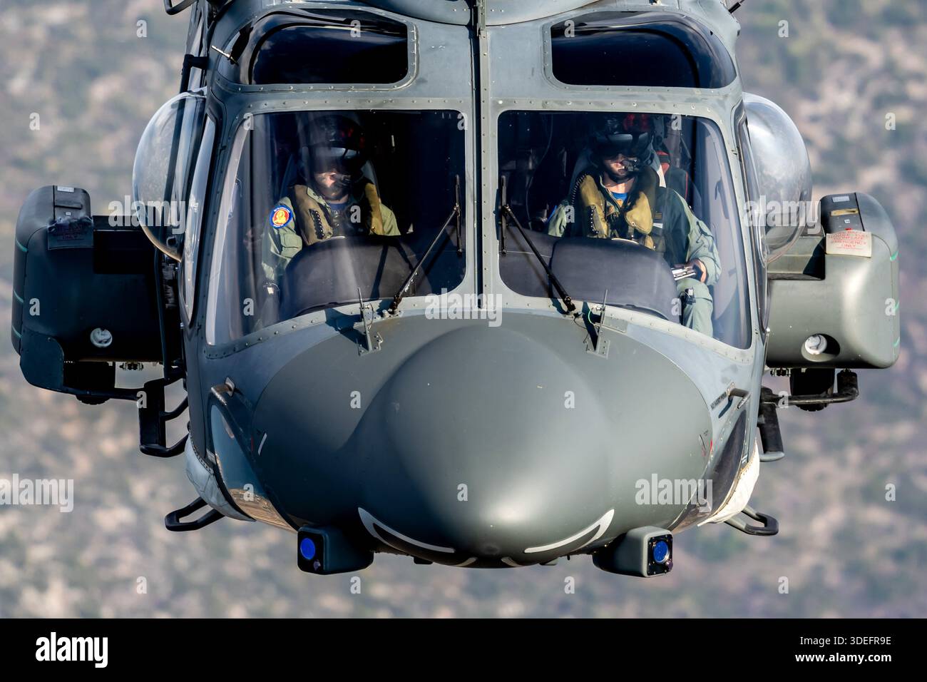 Close-up air-to-air view of an Italian Air Force HH-139A helicopter ...