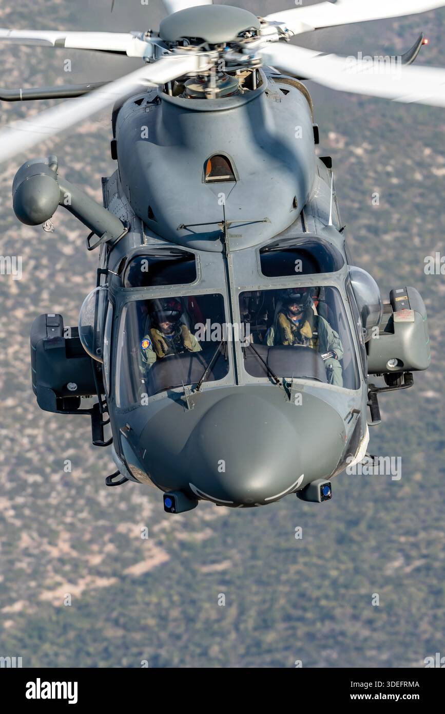 Close-up air-to-air view of an Italian Air Force HH-139A helicopter ...