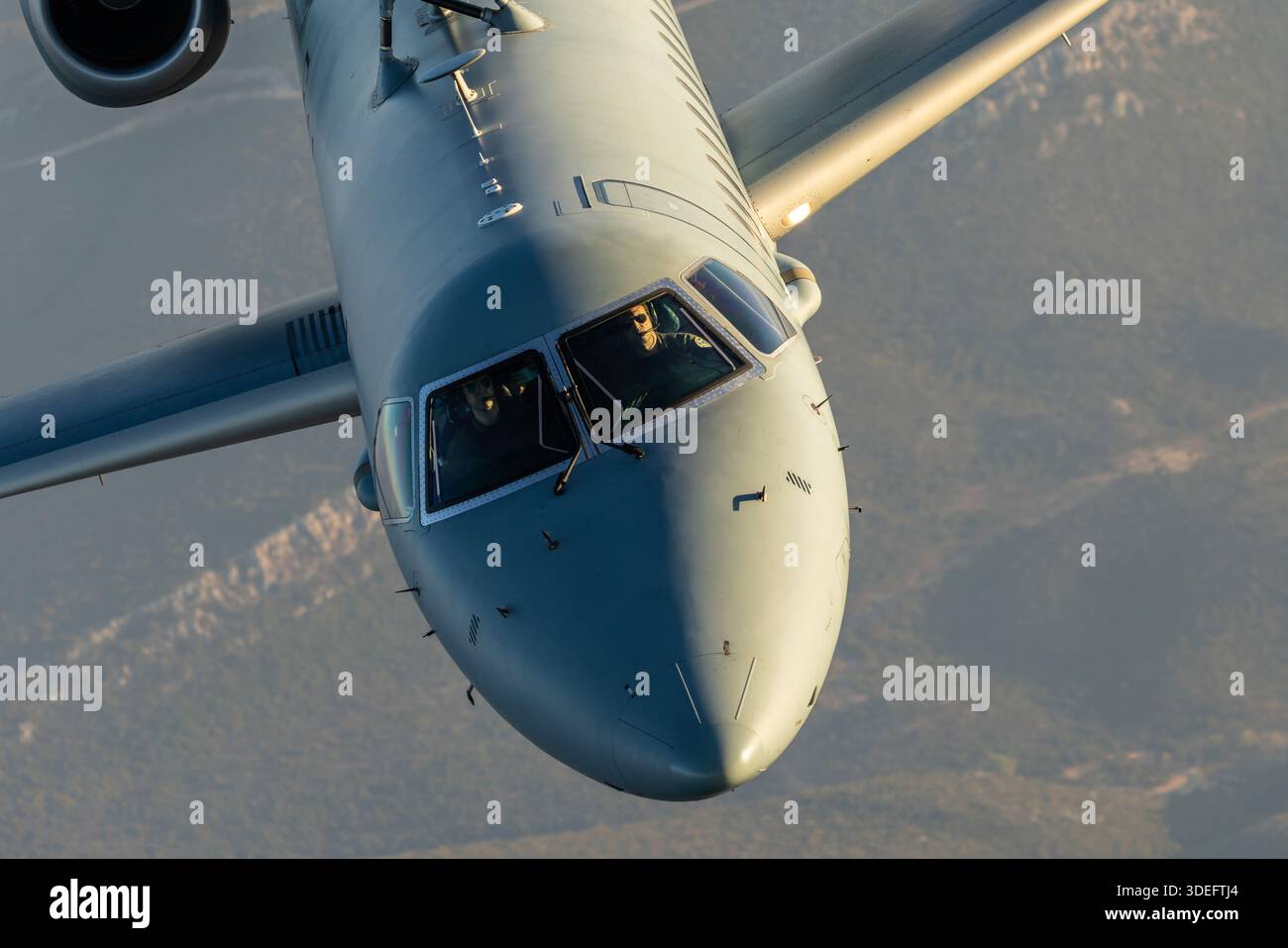 Close-up air-to-air view of the cockpit area of a Hellenic Air Force ...