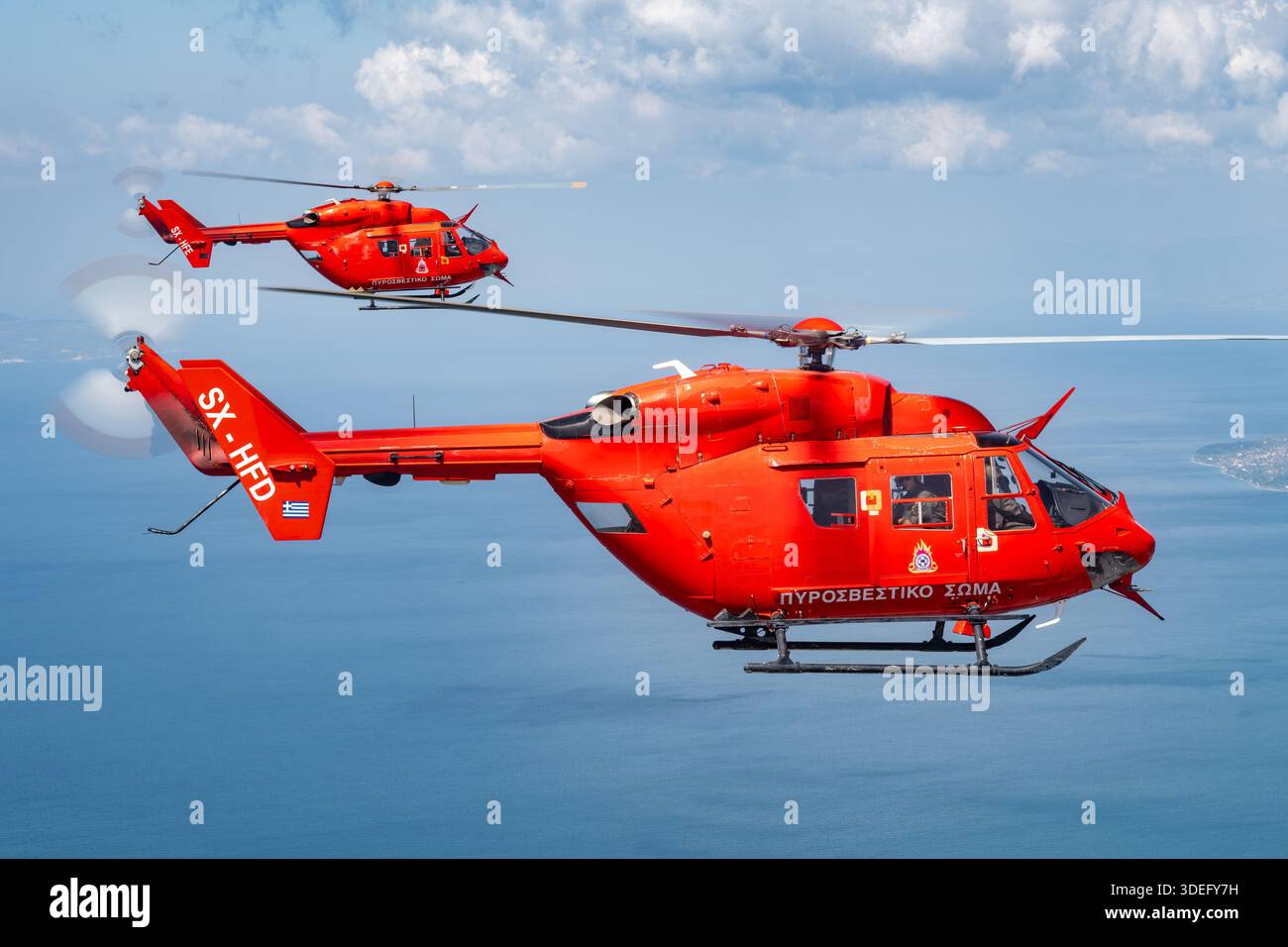 Formation flight of two Hellenic Fire Service Eurocopter-Kawasaki BK ...