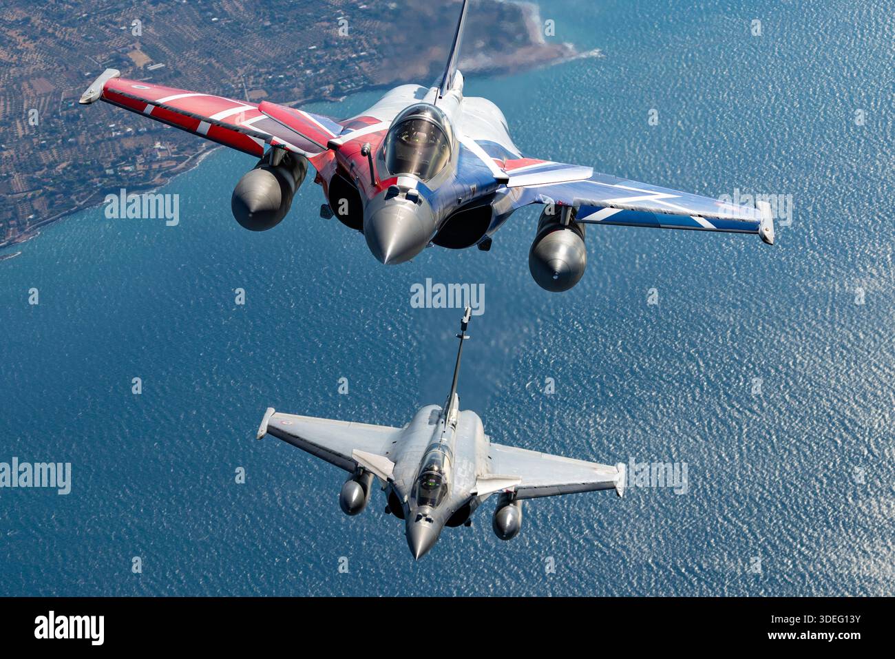 Air-to-air view of French Air Force Dassault Rafale aircraft flying in ...