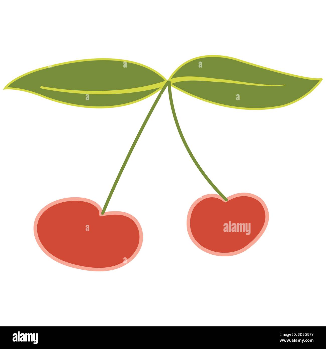 Two cherries isolated on white background; cherry icon with leaves; Stock Vector