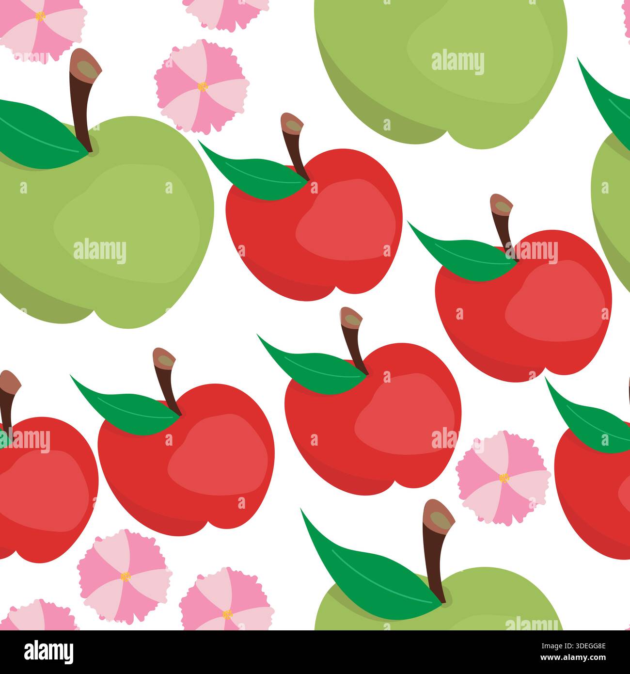 Seamless pattern with flowers and apples; apple seamless pattern over white background Stock Vector