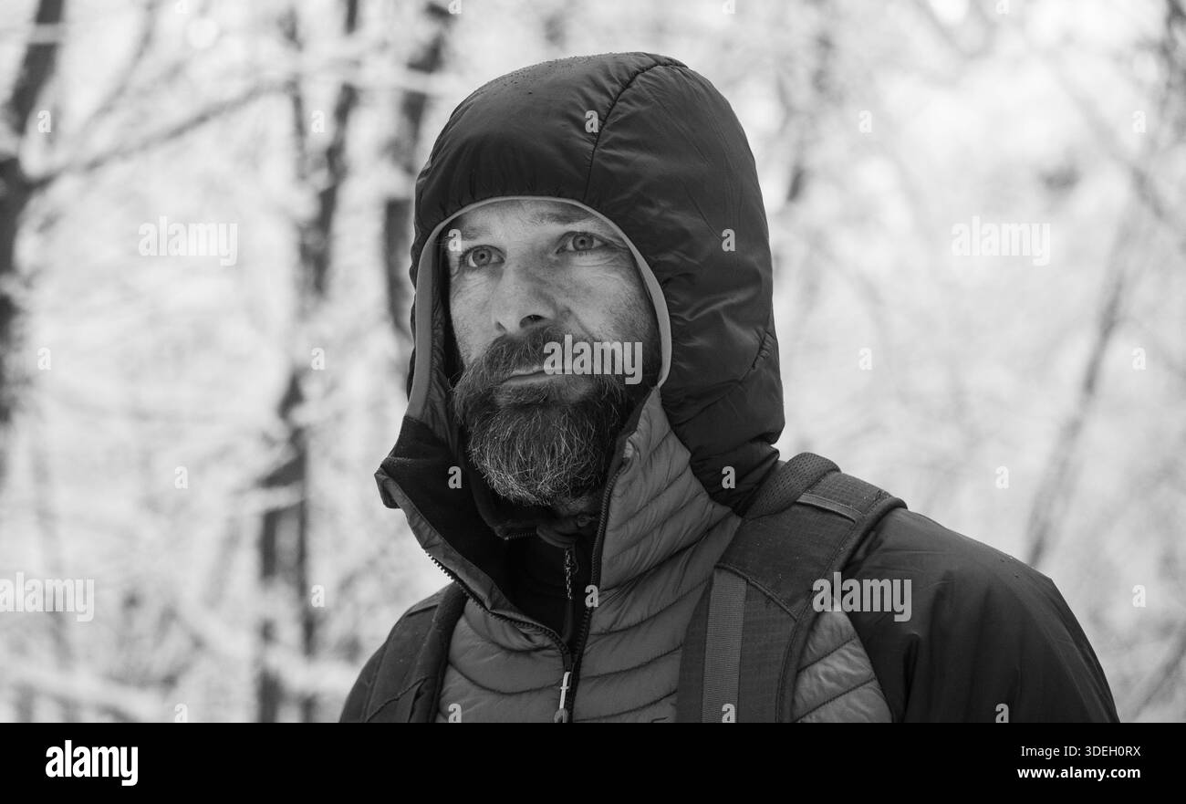 Man wearing cold weather Black and White Stock Photos & Images - Alamy