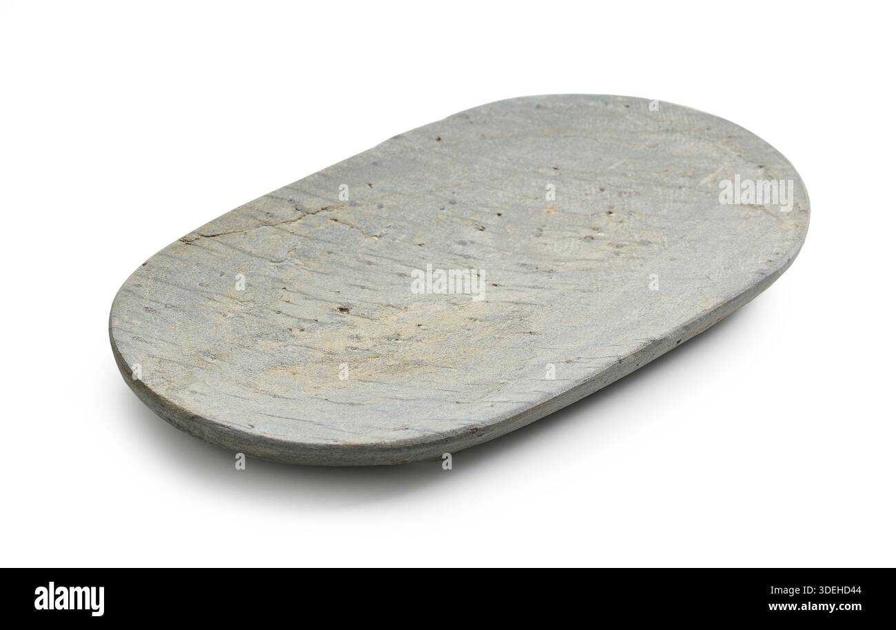 new empty natural stone try isolated on white background Stock Photo