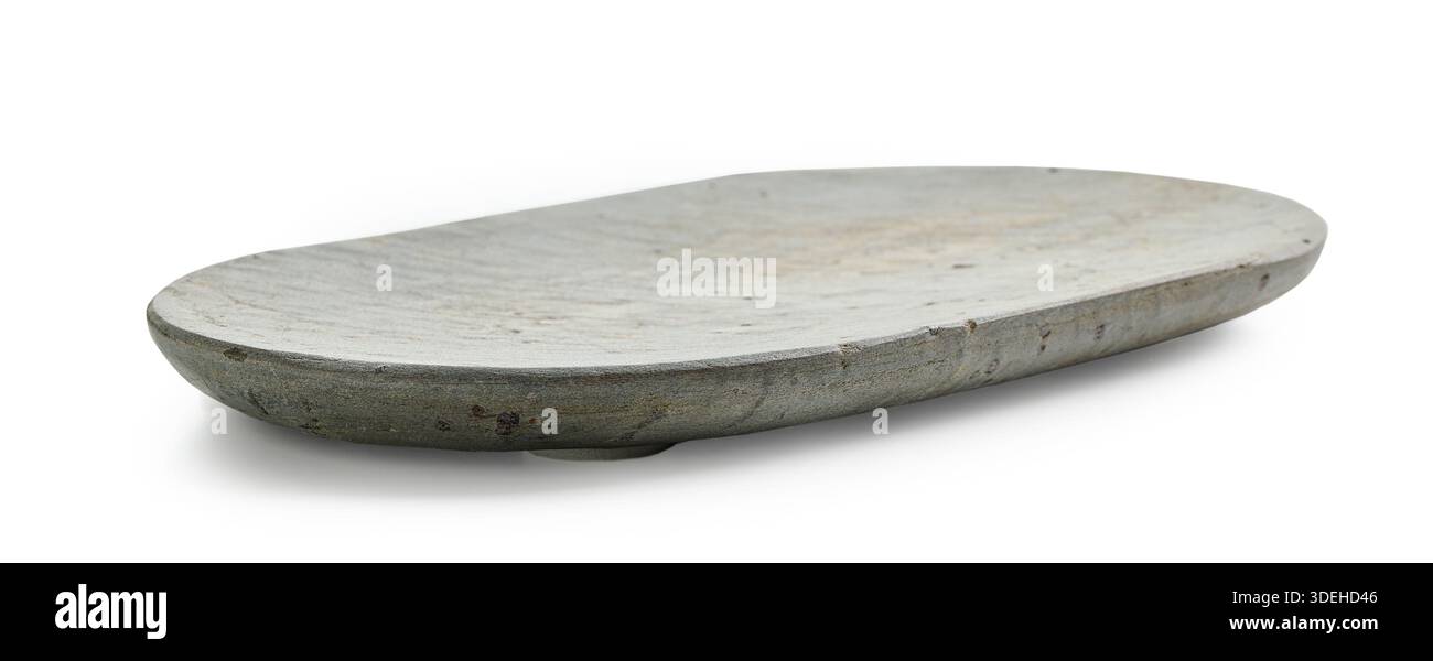 new empty natural stone try isolated on white background Stock Photo