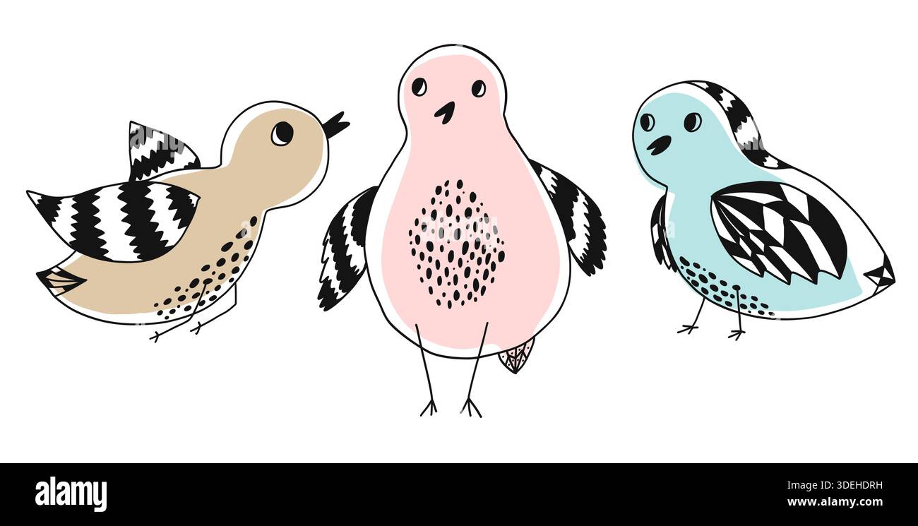 Collection of cute doodle hand drawn color birds Stock Vector Image ...