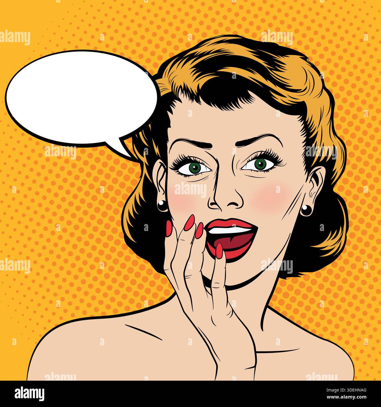Pop Art Surprised Woman with Speech Bubble, Vector Illustration. Retro ...