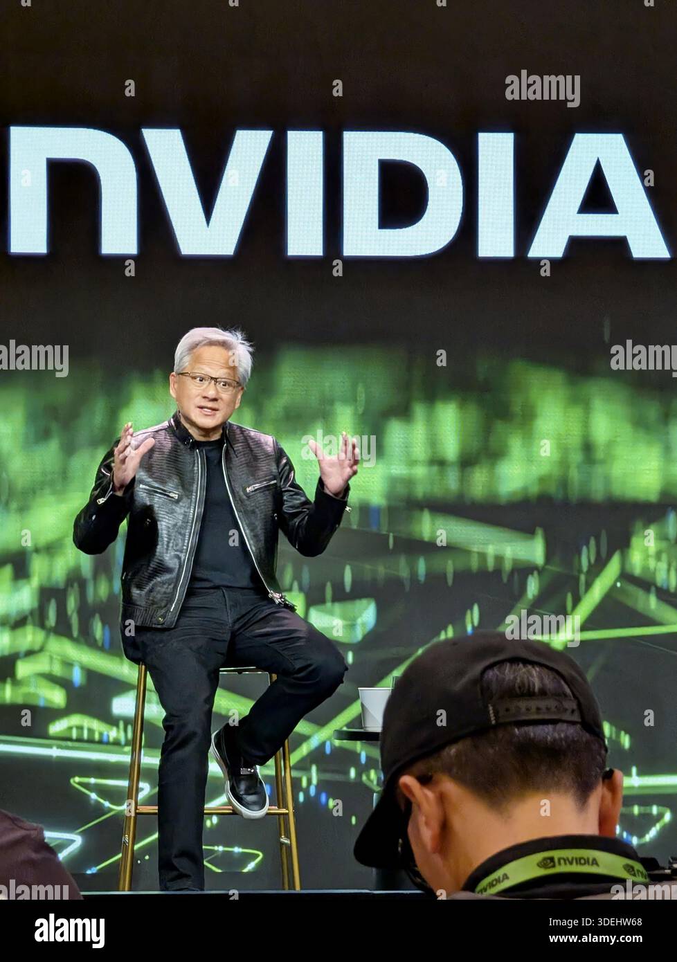 Jensen Huang, CEO of U.S. semiconductor giant Nvidia Corp., speaks at ...