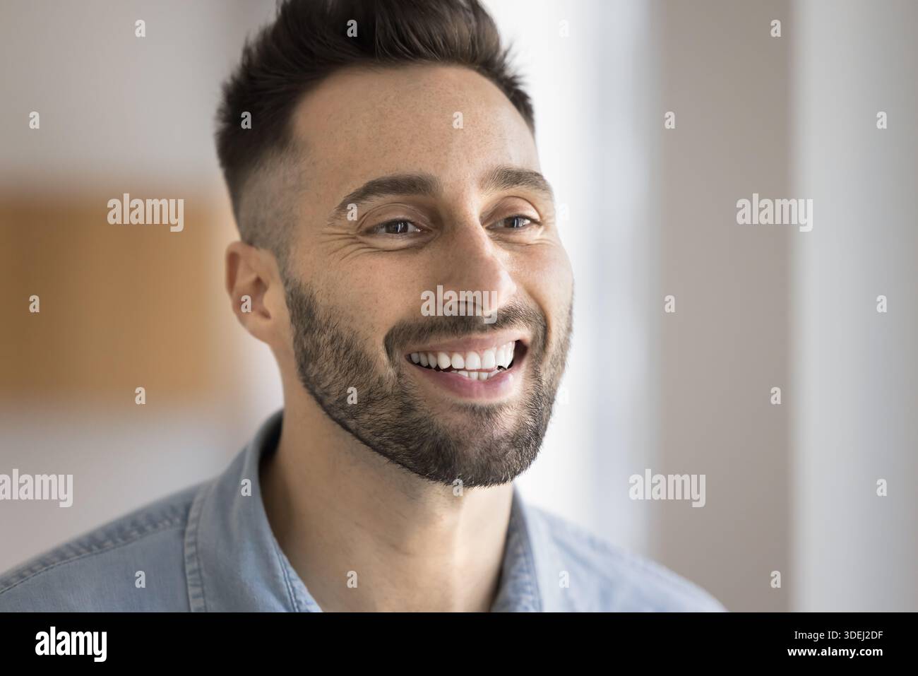 Close up cropped photo of young Hispanic man Stock Photo