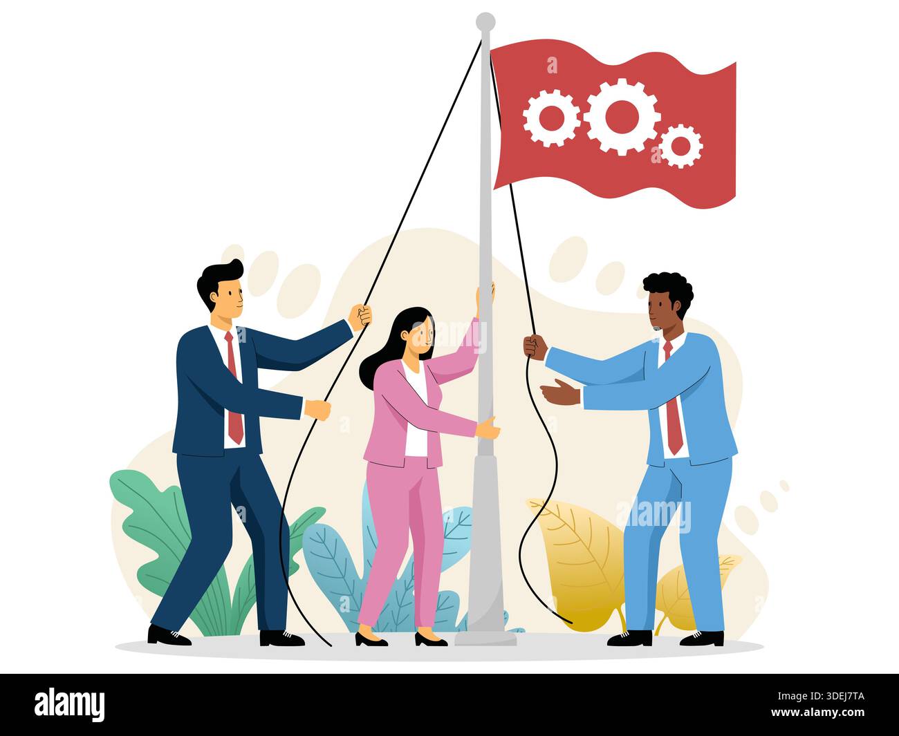 Business team raising gear flag together Stock Vector Image & Art - Alamy