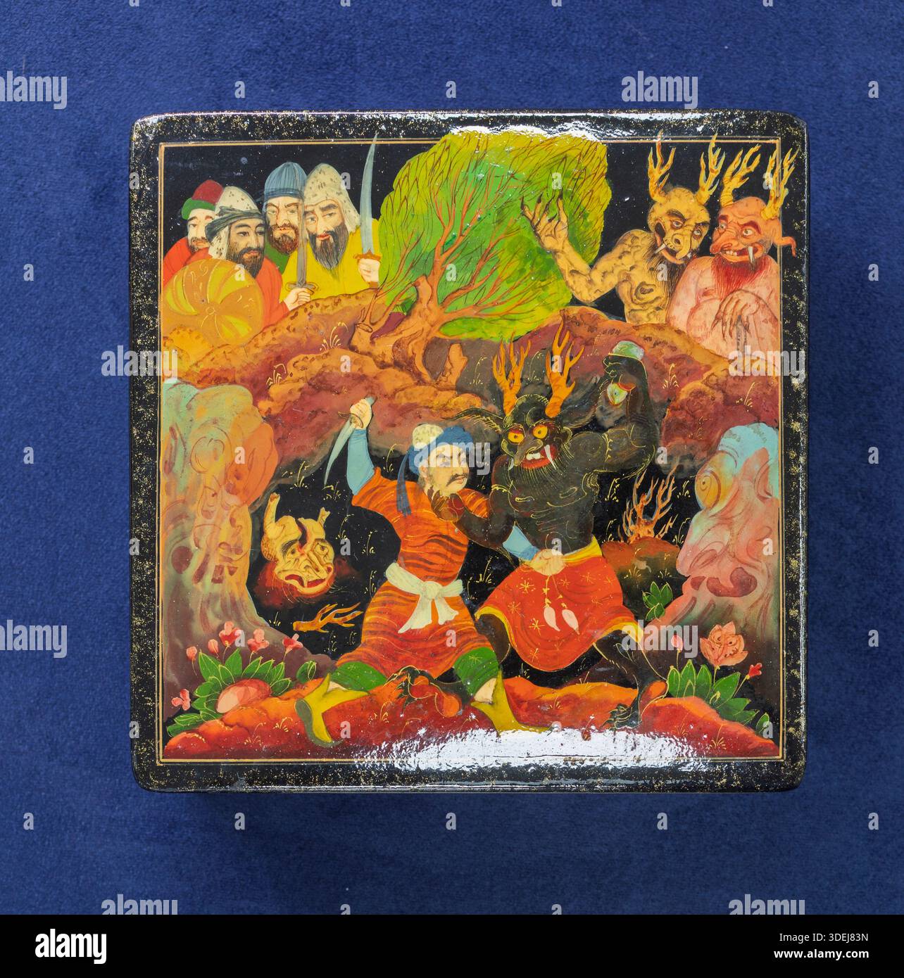 Rustam fights the Div, Shahnameh, painted casket by Shomakhmud ...