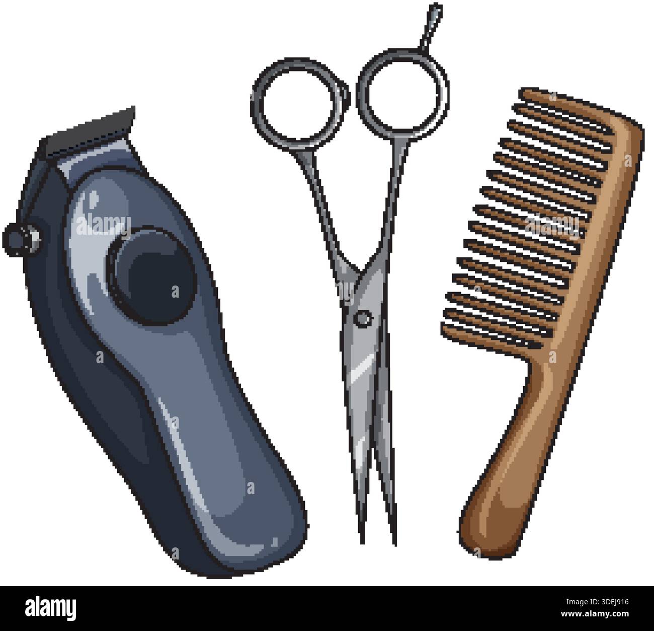 Vector illustration of hair clipper, scissors, and comb in clean ...