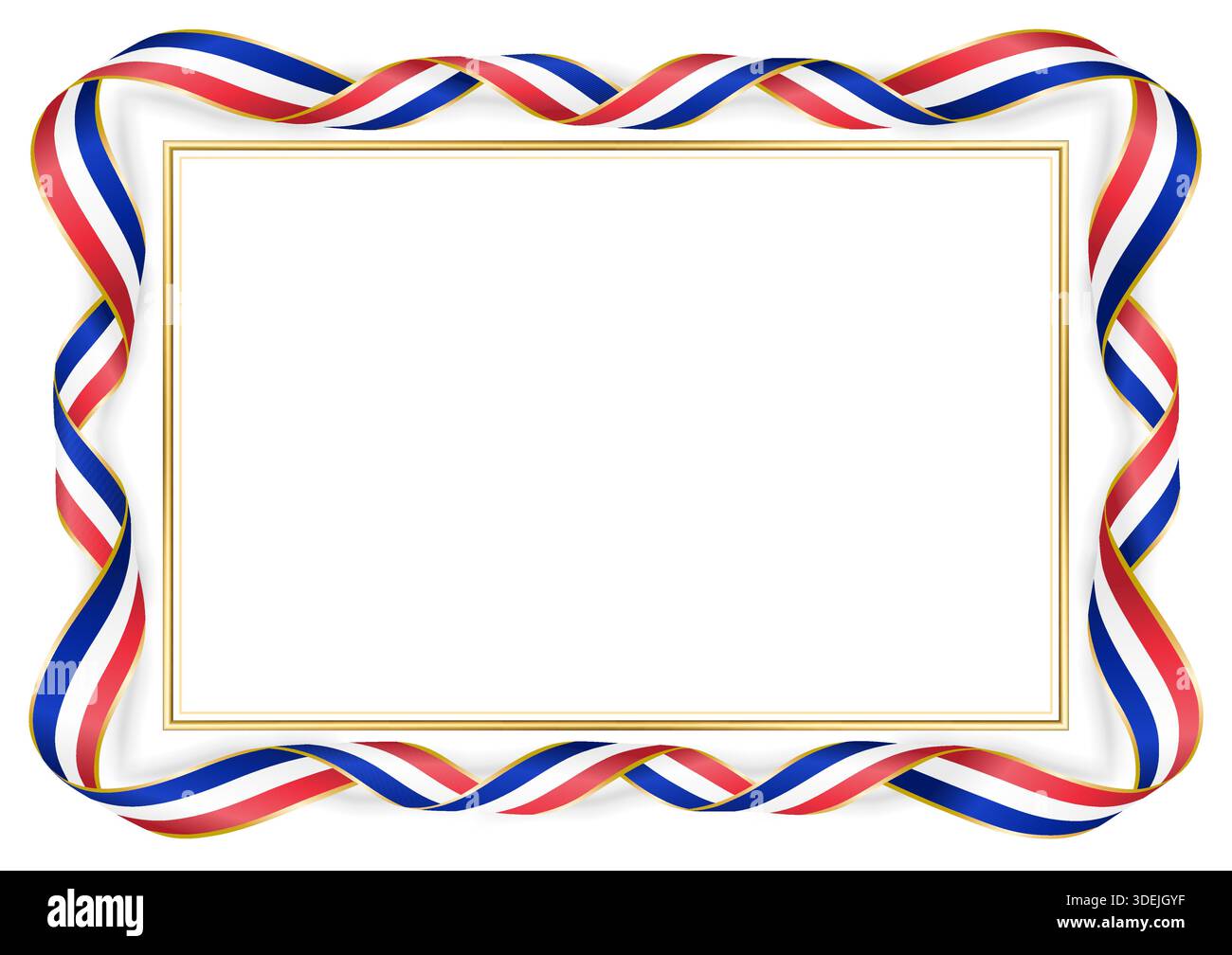 Frame with French flag colors ribbons and gold border. Decorative ...