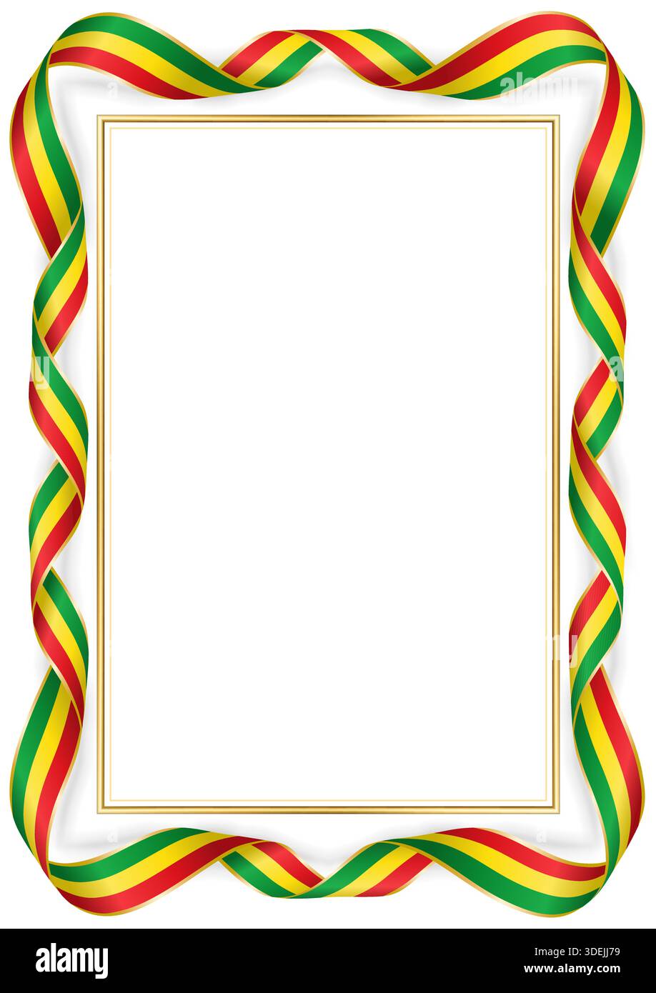Frame with Ethiopian flag colors ribbons and gold border. Decorative ...
