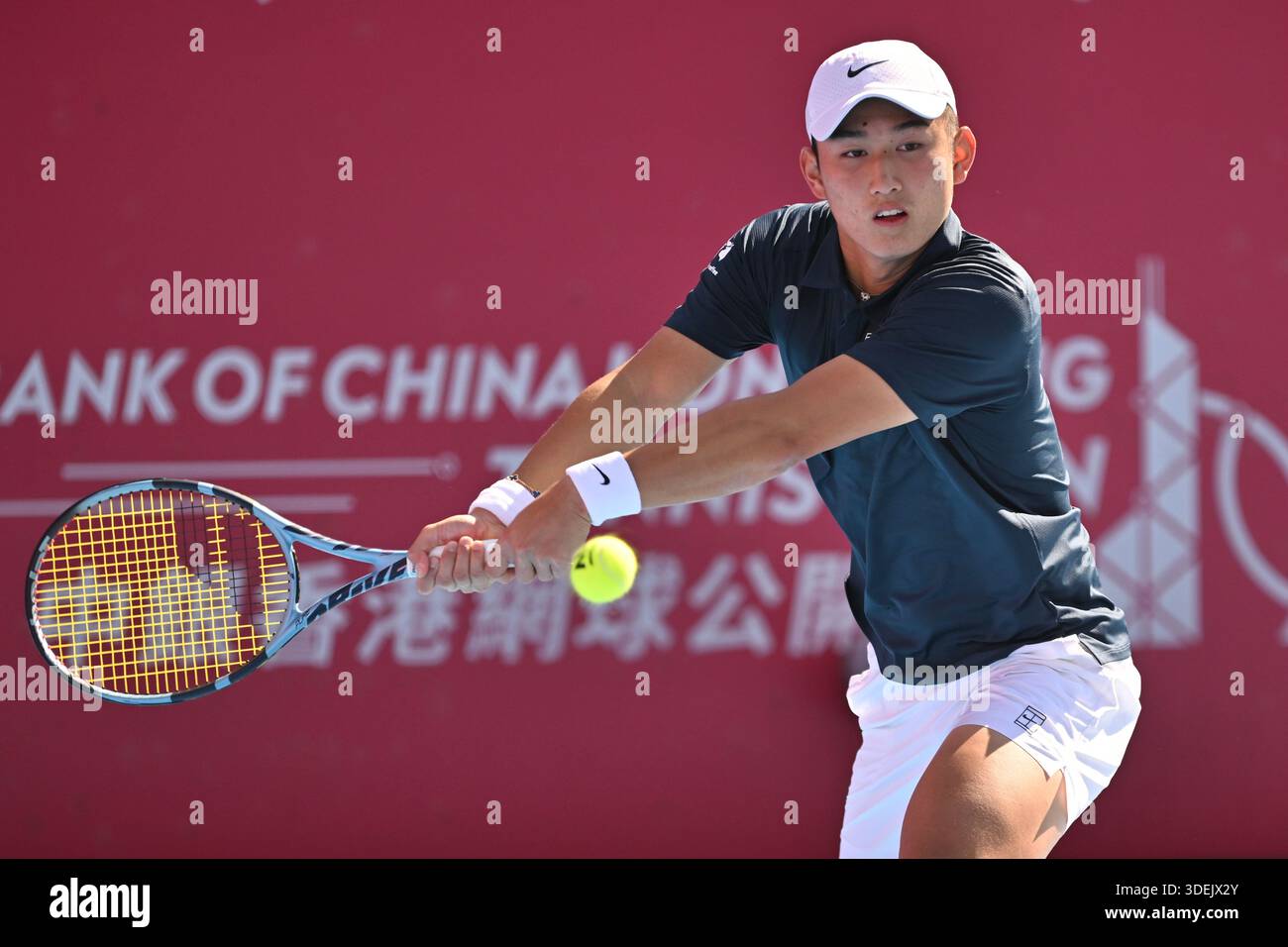 Juncheng Shang, a Chinese tennis player, during a match at the Hong ...