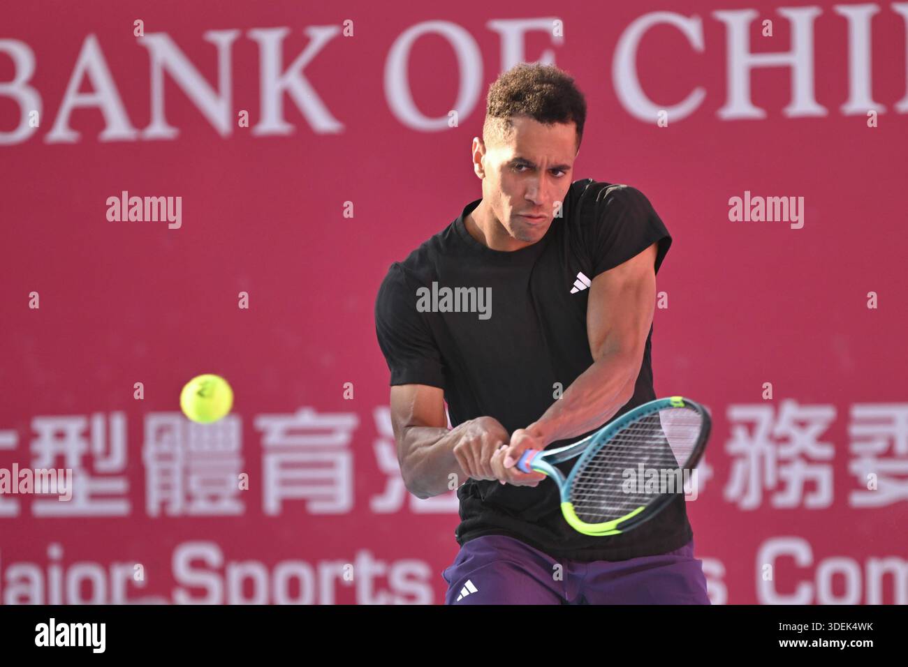 Michael Mmoh, an American tennis player, during a match at the Hong ...
