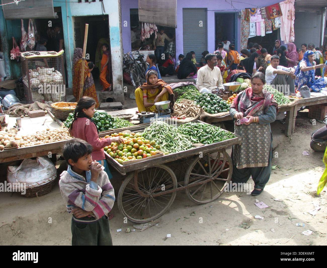 Busy Indian Street Vegetable Market with Women Vendors Selling Fresh ...