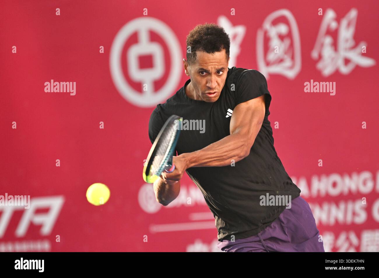 Michael Mmoh, an American tennis player, during a match at the Hong ...