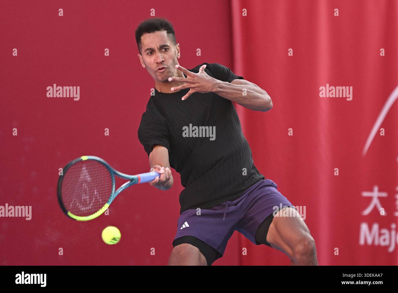 Michael Mmoh, an American tennis player, during a match at the Hong ...