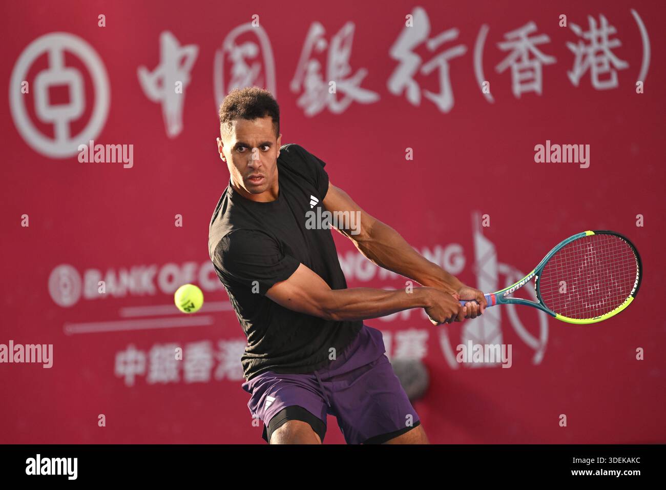 Michael Mmoh, an American tennis player, during a match at the Hong ...