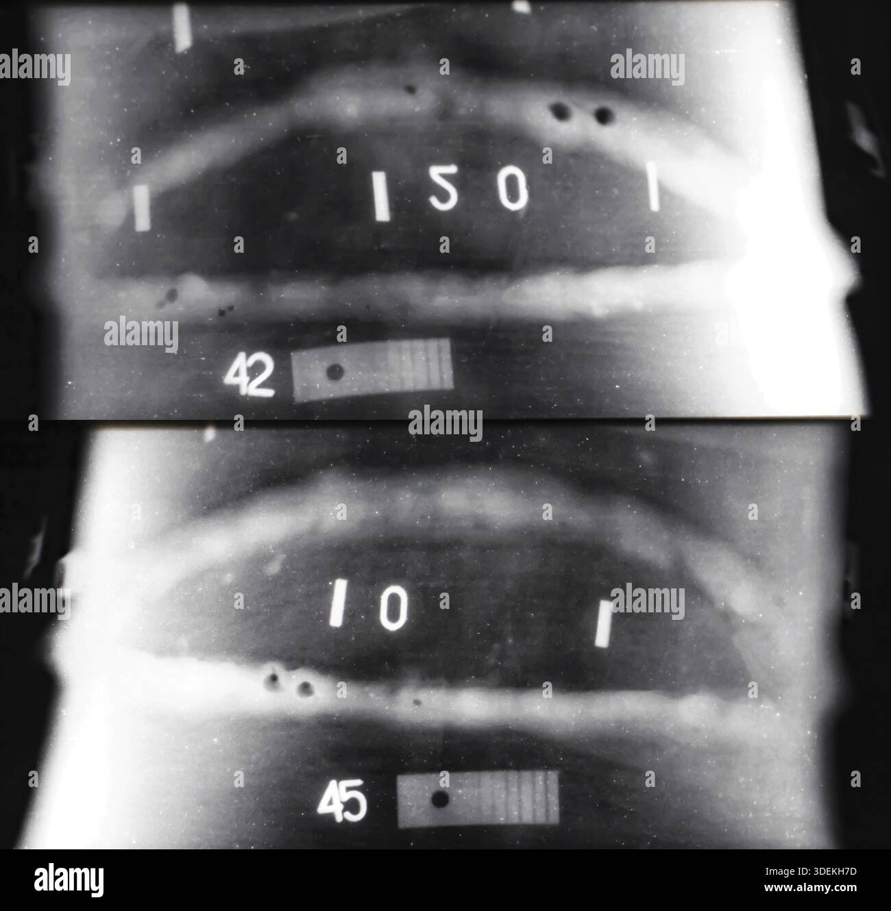 X Ray Frame 2 x-ray frames of the same weld with large slag inclusions and pores of ...