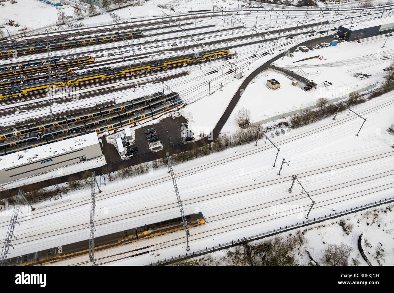 UTRECHT - Drone photo of trains at a ProRail depot in Utrecht. Due to ...