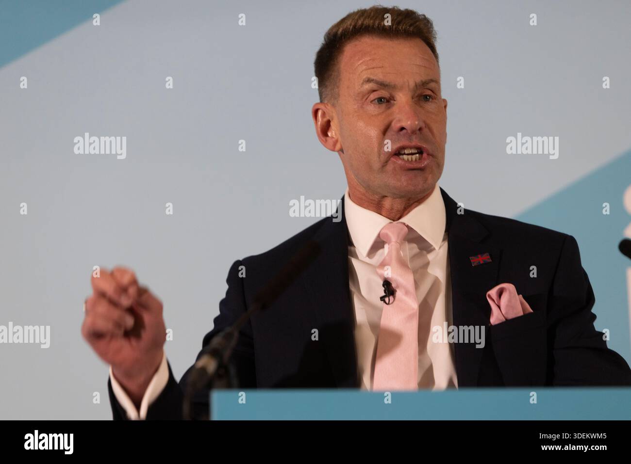 Dr. David Bull, Reform UK party Chairman, speaking at a Reform UK rally ...