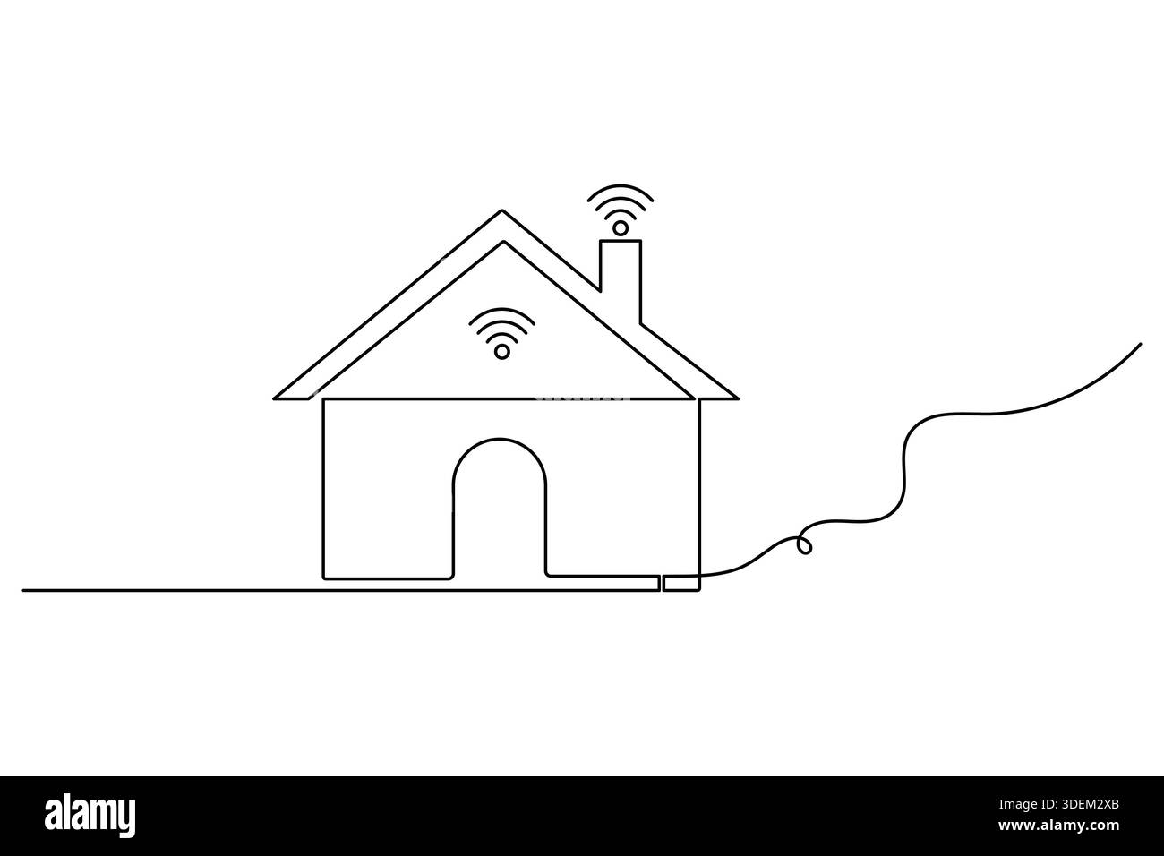 Smart house concept illustration with simple continuous black line ...