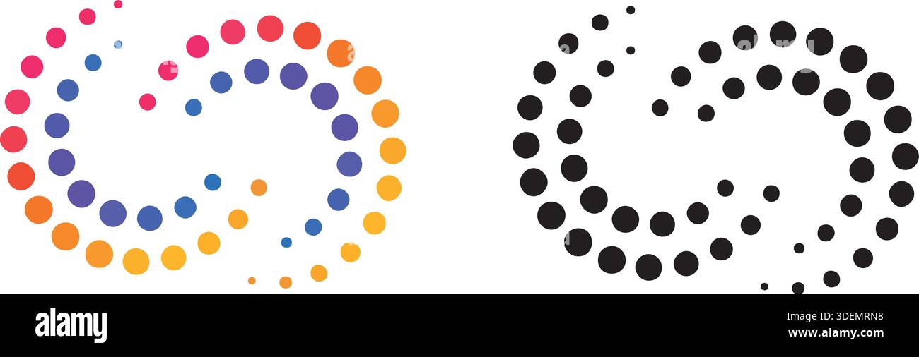 otted gradient round spiral icon Halftone effect vortex circle shape Stock Vector