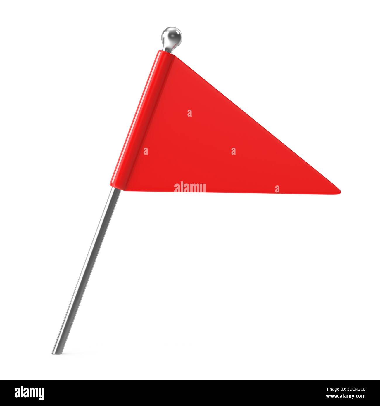 Small Red Triangular Flag Marker on a Silver Pole Stock Photo