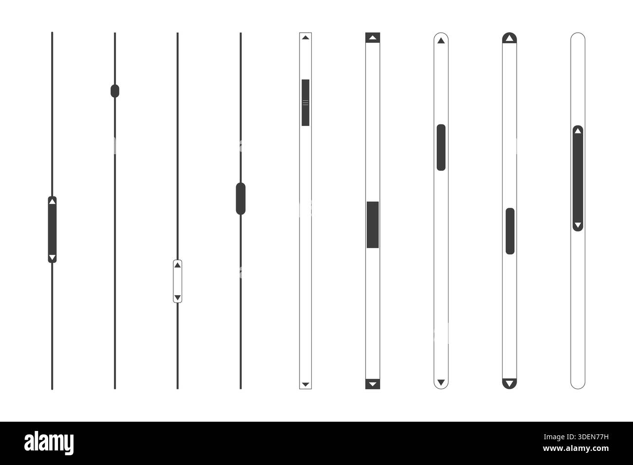 Slide scroll bar set slider. UI control web elements. Scrollbar control panel for power, volume, brightness, Design elements for your website. simple modern graphic element for ui, infographic, icon. Vector illustration Stock Vector