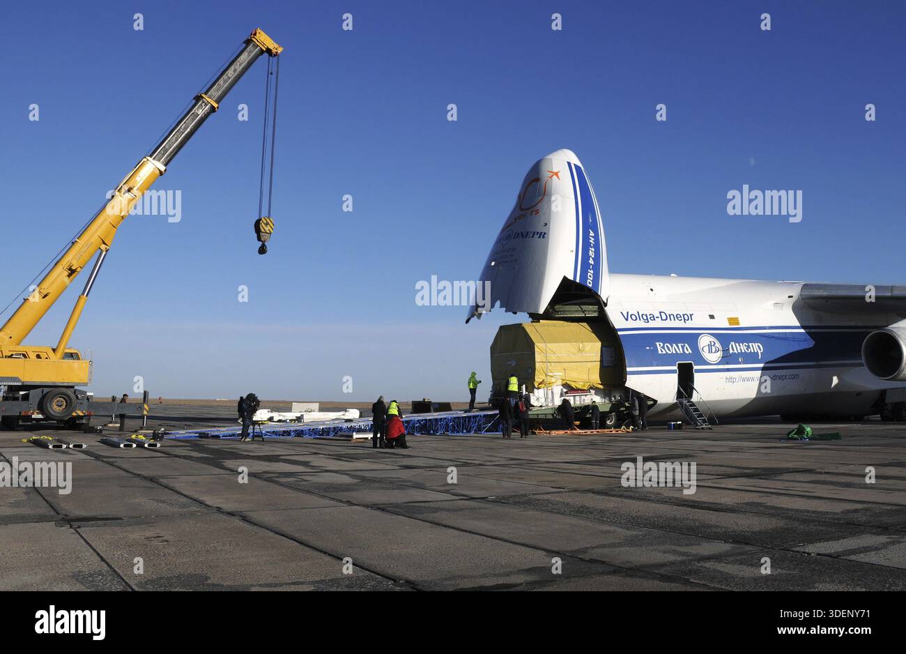BAIKONUR, KAZAKHSTAN - NOVEMBER 11, 2013. Russian Volga-Dnepr Antonov ...