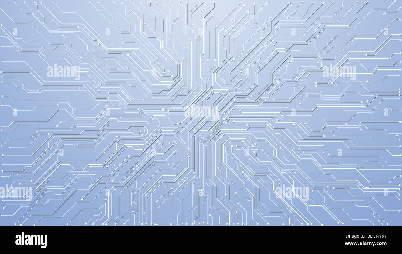 Abstract white background featuring circuit patterns and blue tech ...