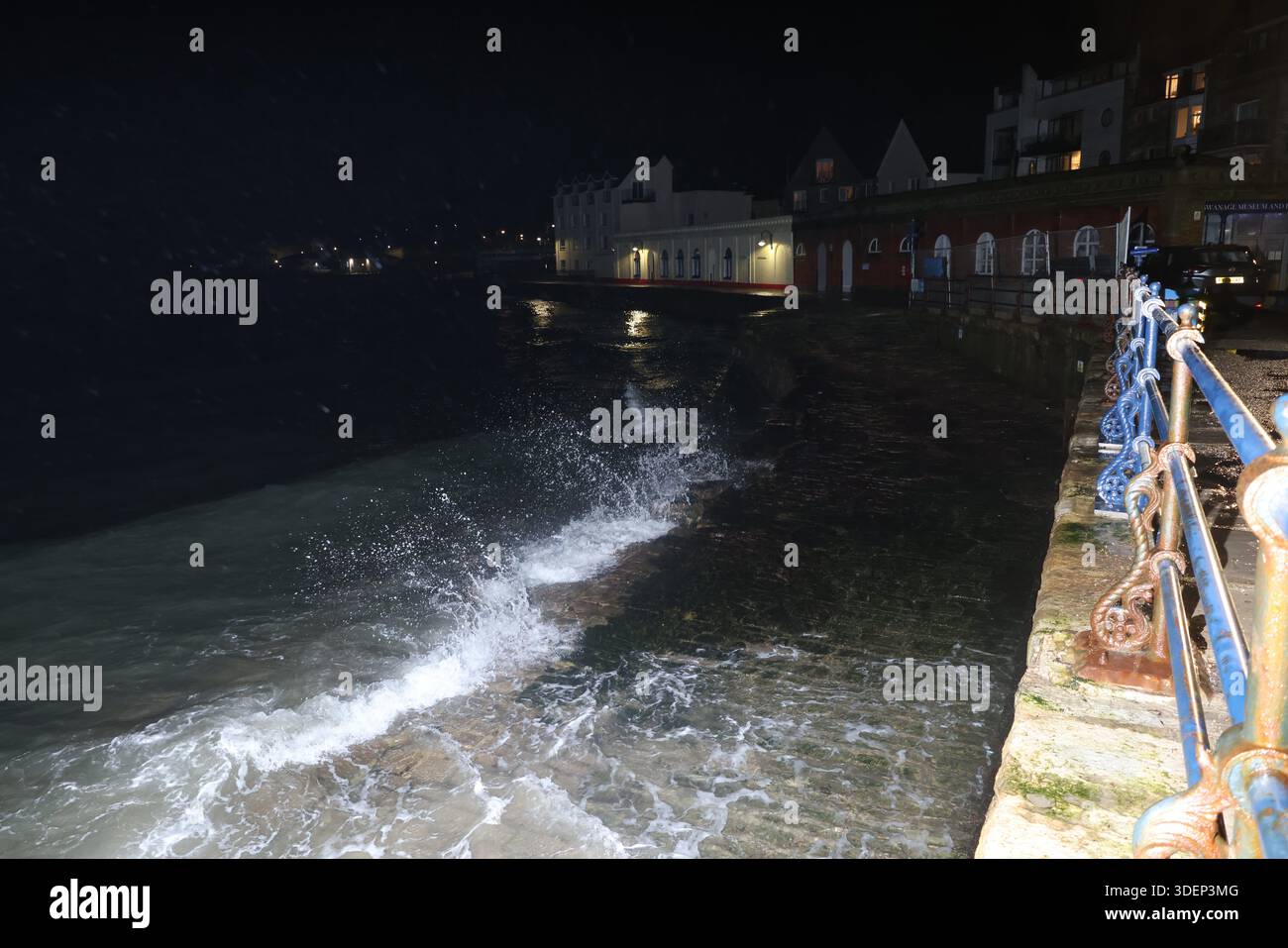 8th January 2026 - Storm Goretti’s “weather Bomb” sweeps and batters the south west of England including Swanage, Dorset as winds reach to more than 45mph and strong water currents hitting the seaside town shores - Credit: Jason Edwards(JPE photos)/alamy live news Stock Photo
