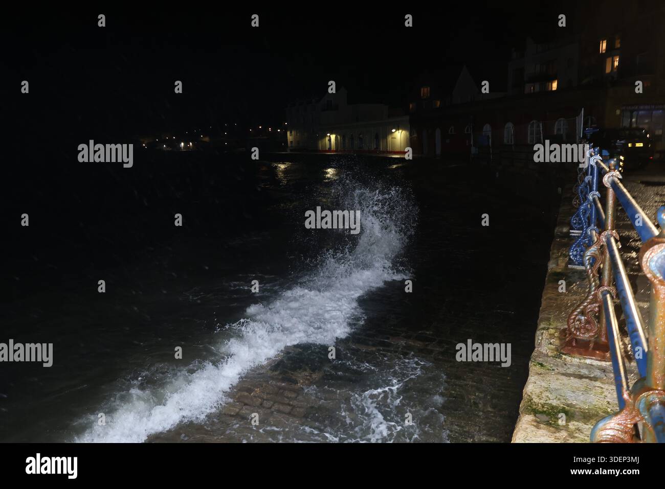 8th January 2026 - Storm Goretti’s “weather Bomb” sweeps and batters the south west of England including Swanage, Dorset as winds reach to more than 45mph and strong water currents hitting the seaside town shores - Credit: Jason Edwards(JPE photos)/alamy live news Stock Photo