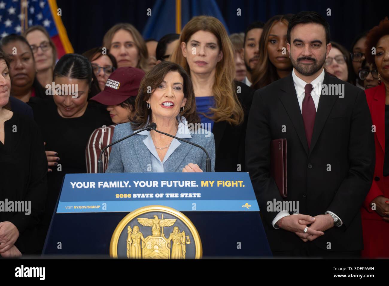 NY Governor Kathy Hochul and NY Mayor Zohran Mamdani unveil the ...