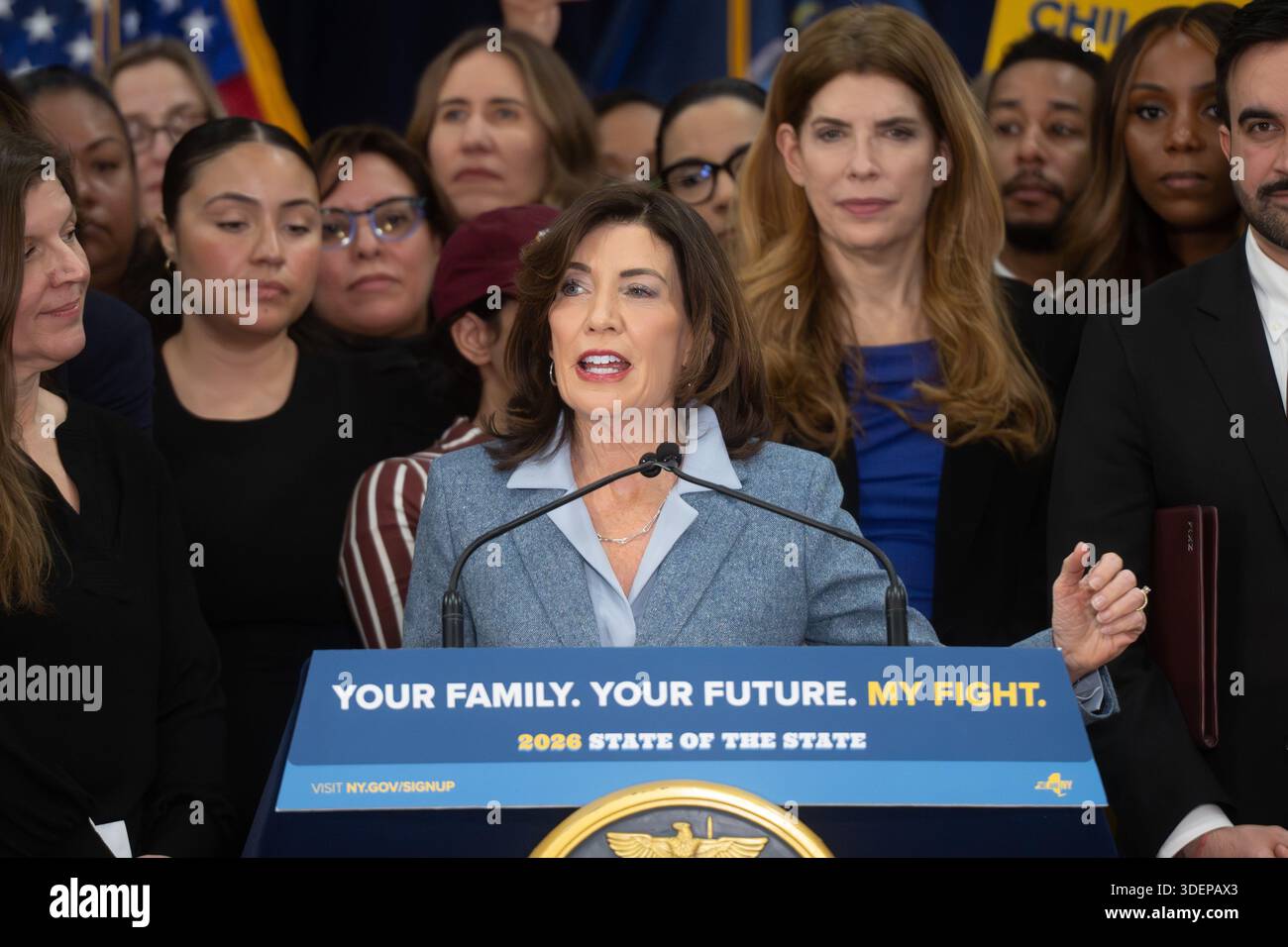 NY Governor Kathy Hochul and NY Mayor Zohran Mamdani unveil the ...