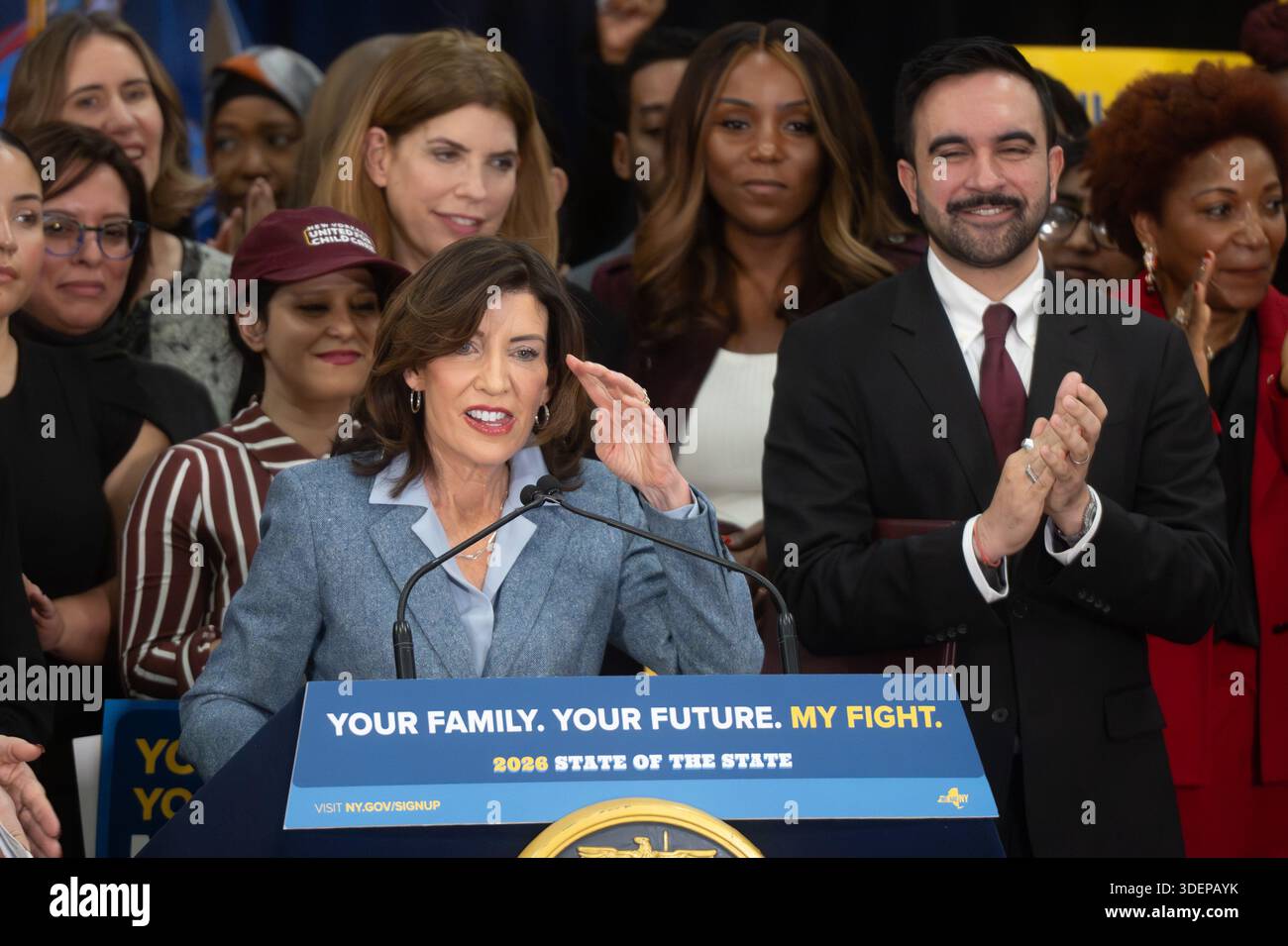 NY Governor Kathy Hochul and NY Mayor Zohran Mamdani unveil the ...