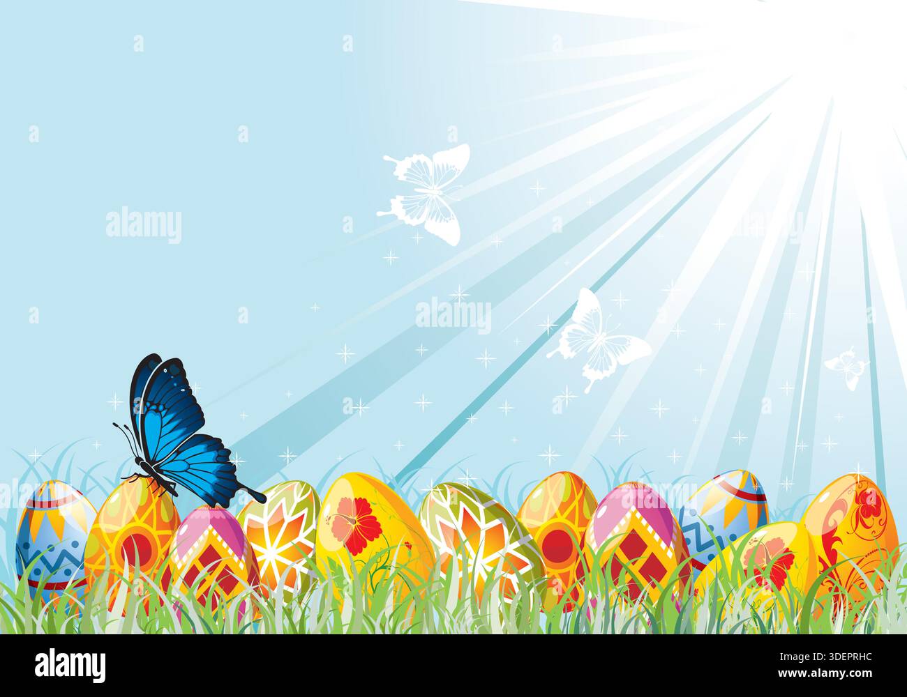 Easter Eggs with Ornament in Grass with Sample Text (easy removable), vector illustration Stock Vector