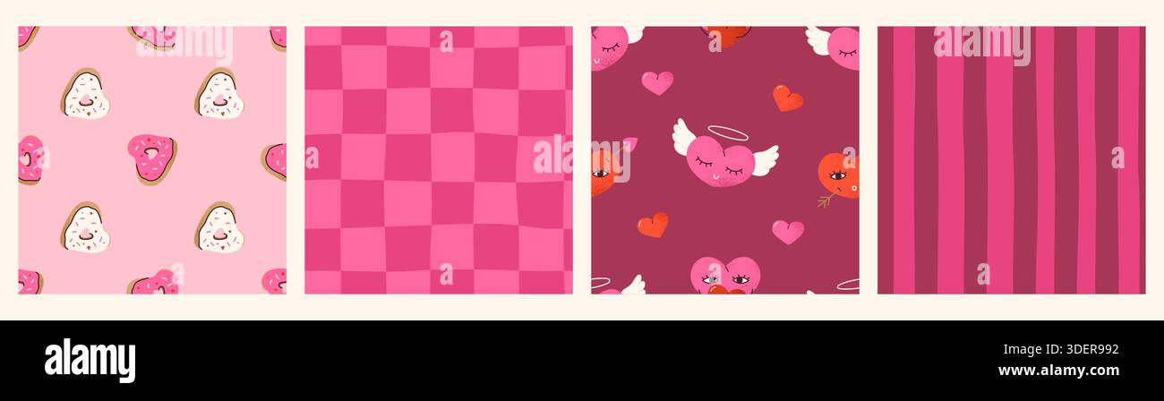 Grainy Seamless Pattern Set for Valentines Day. Stock Vector